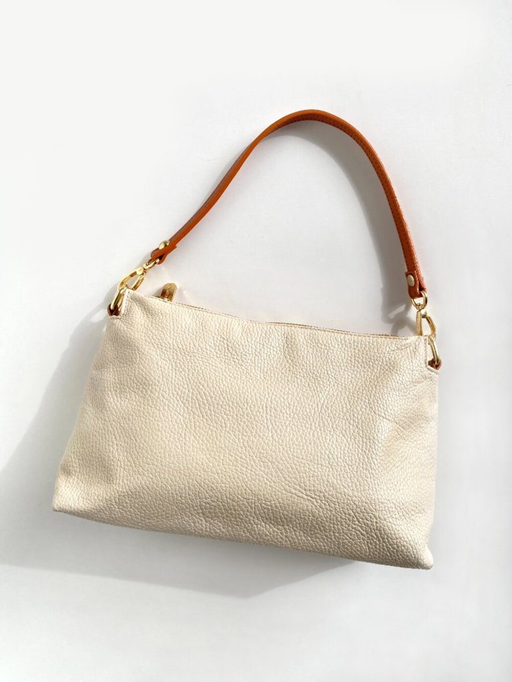 VALENTINA Italy Cream Pebble Leather Triple Compartment Shoulder Bag Purse - Picture 12 of 13